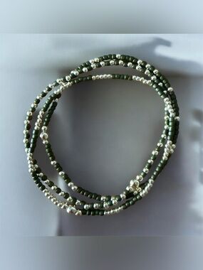 14k Gold Filled & Olive Green Seed Beads Bracelet Set (3 Bracelets) Handmade